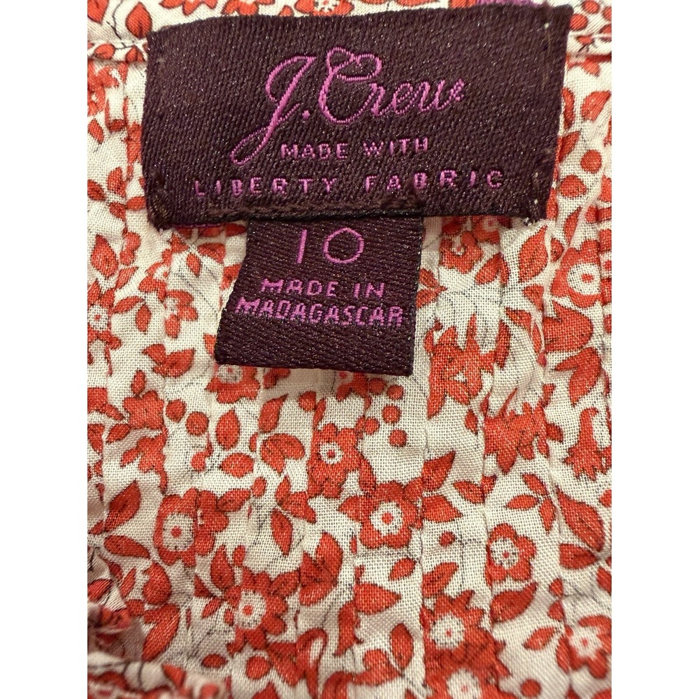 J.Crew Liberty Fabric Red Floral Cotton Blouse Ruffle Neck 10 Cottagecore - Picture 8 of 9
